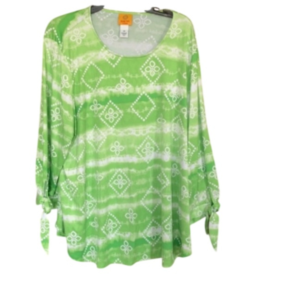 3/$45 Ruby rd top tie dye with floral print top w stretch boho casual summer 2X